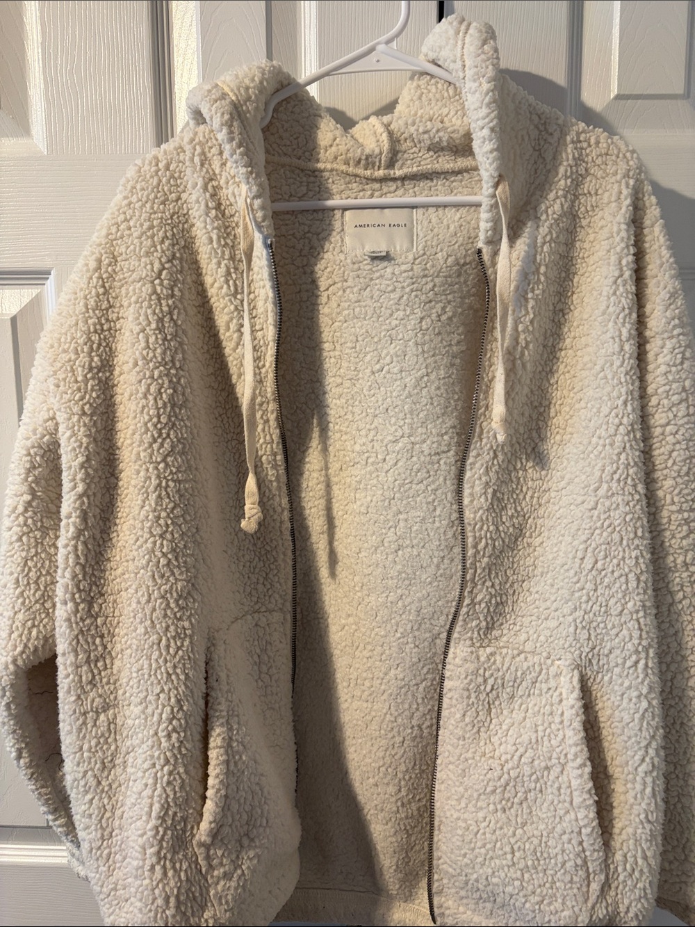 American Eagle Outfitters Cream Teddy Zip-Up Hoodie Jacket